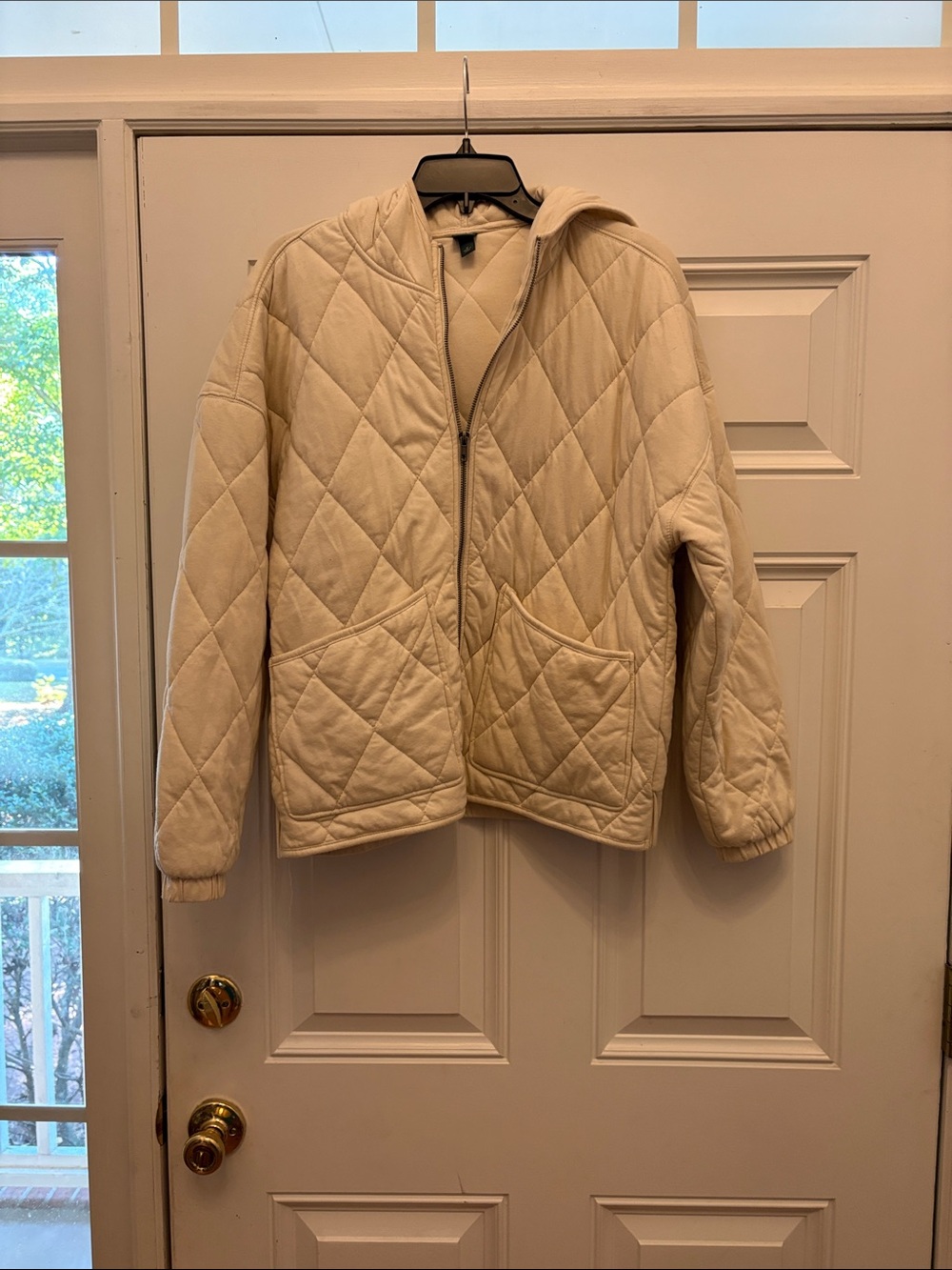 wild fable Quilted Hooded Puffer Jacket in Cream